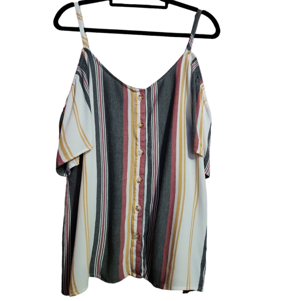 Torrid Striped Boho Cold Shoulder Button Down Top… - image 1
